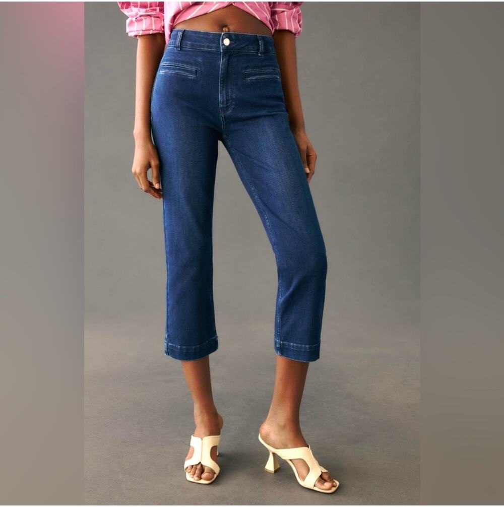 Anthropologie Maeve Jeans Womens 27 Blue Essential Slim Crop High Rise Straight